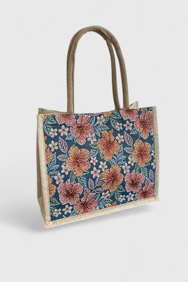 Bolsa de Yute Taila con Estampado Floral y Diseño Ecológico